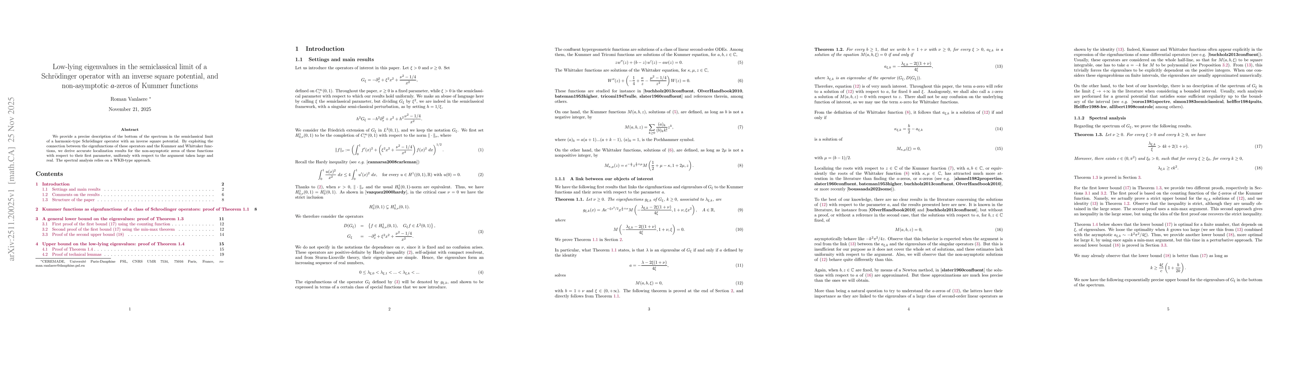 Thumbnail for Low-lying eigenvalues in the semiclassical limit of a Schr{ö}dinger operator with an inverse square potential, and non-asymptotic a-zeros of Kummer functions