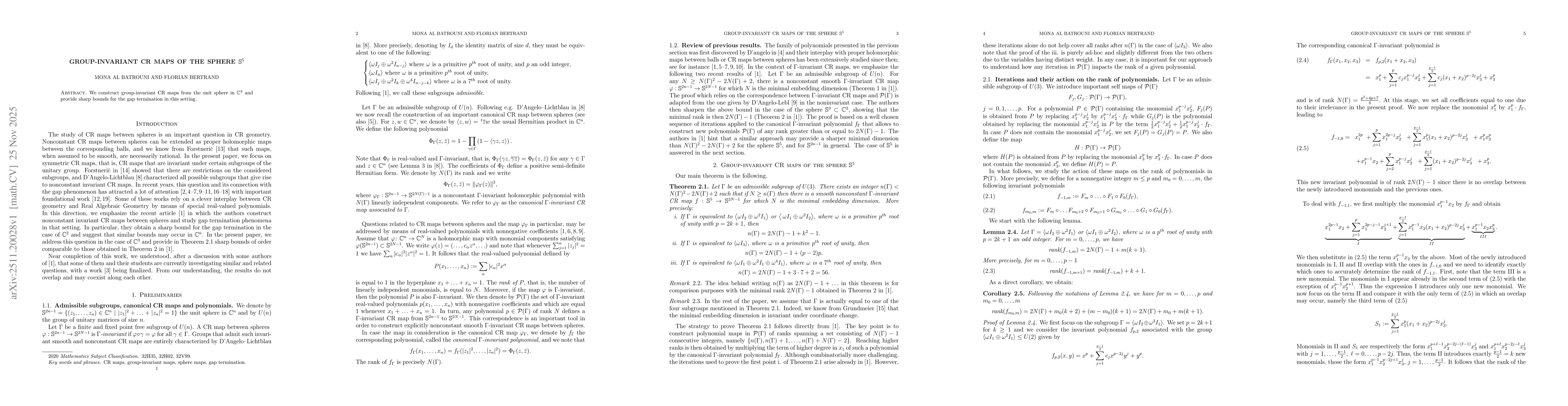 Thumbnail for Group-Invariant CR maps of the sphere $\mathbb{S}^5$