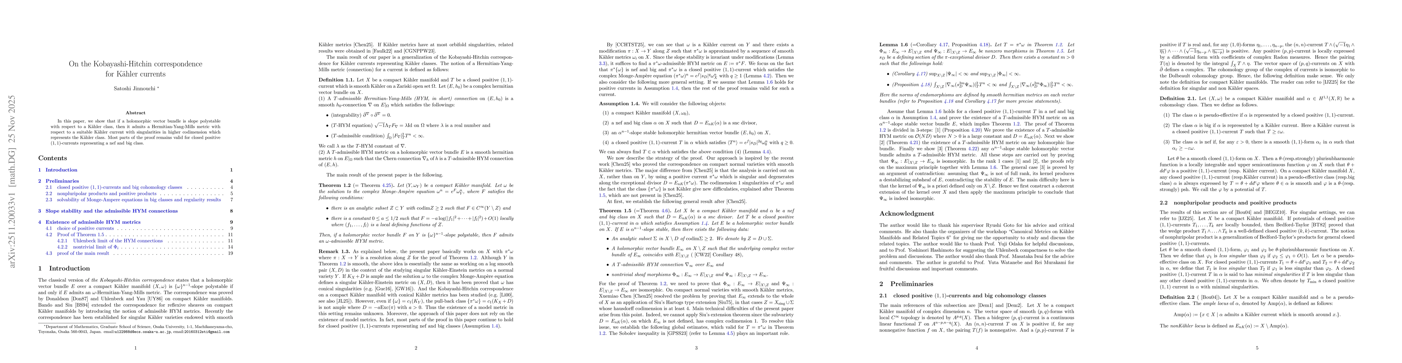 Thumbnail for On the Kobayashi-Hitchin correspondence for Kähler currents