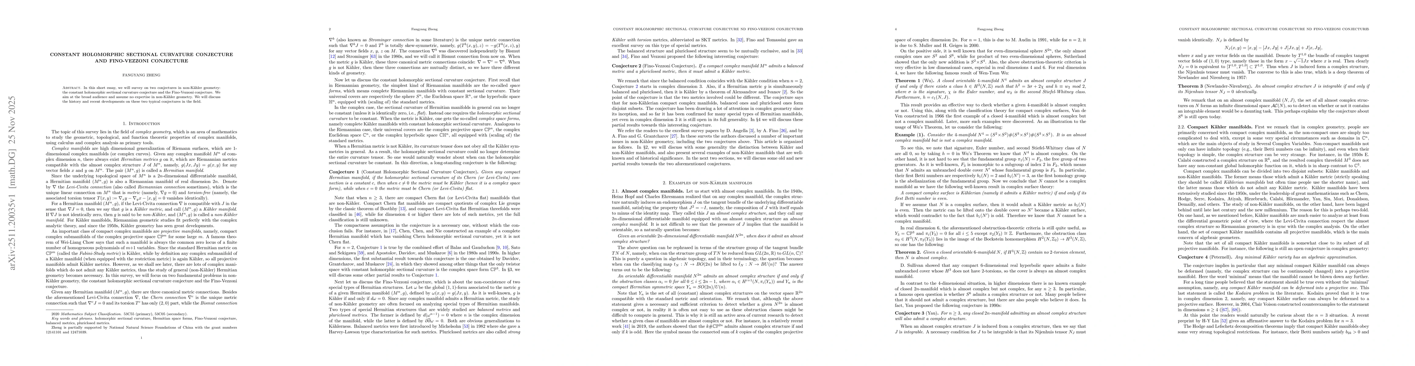 Thumbnail for Constant holomorphic sectional curvature conjecture and Fino-Vezzoni conjecture