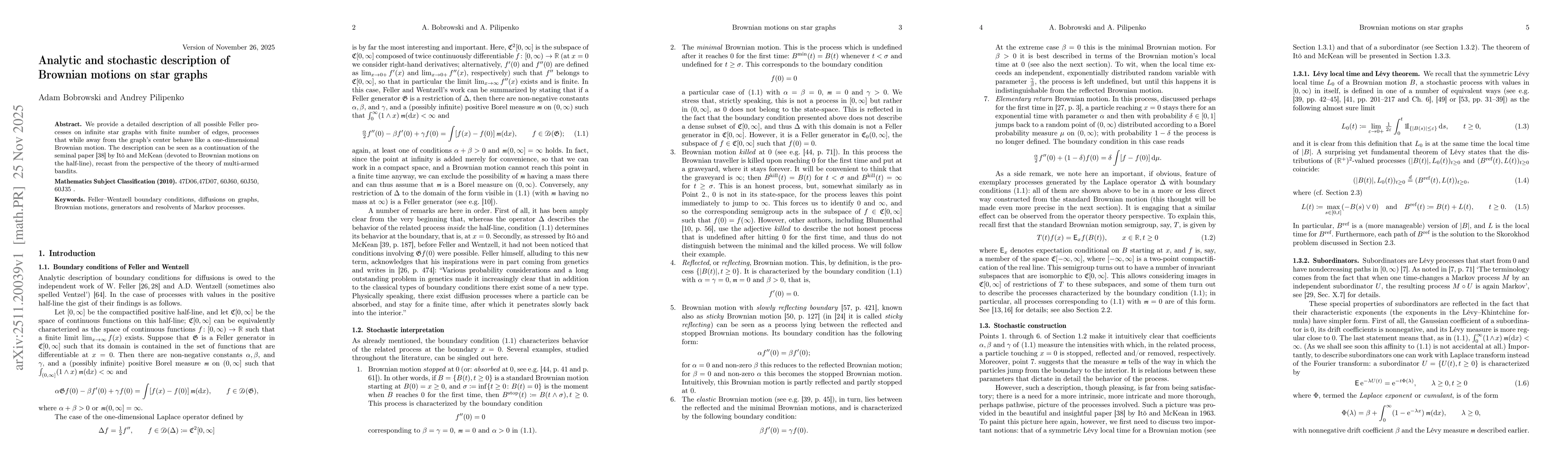 Thumbnail for Analytic and stochastic description of Brownian motions on star graphs