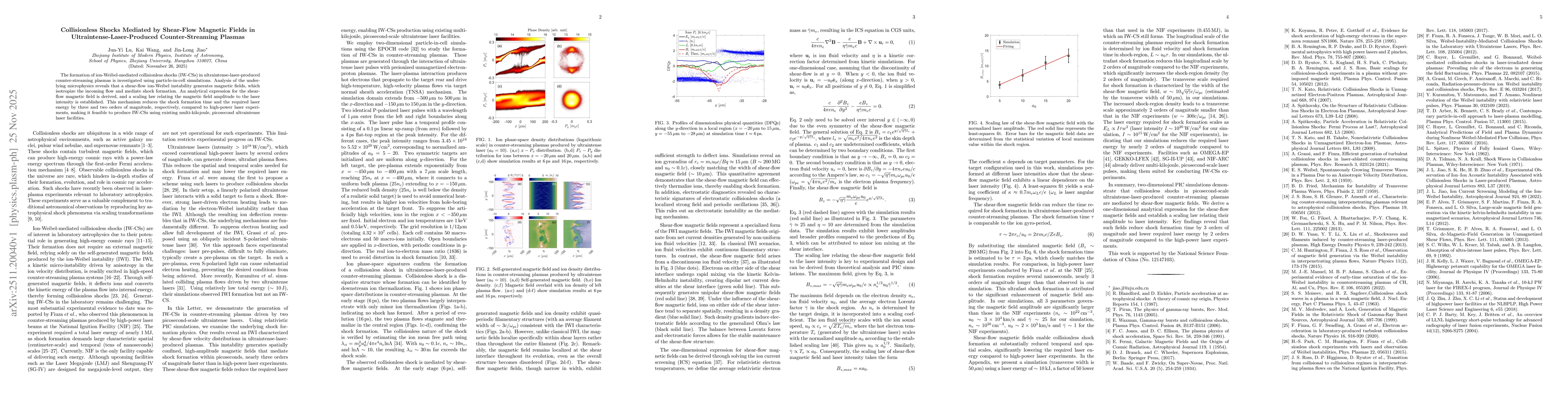 Thumbnail for Collisionless Shocks Mediated by Shear-Flow Magnetic Fields in Ultraintense-Laser-Produced Counter-Streaming Plasmas