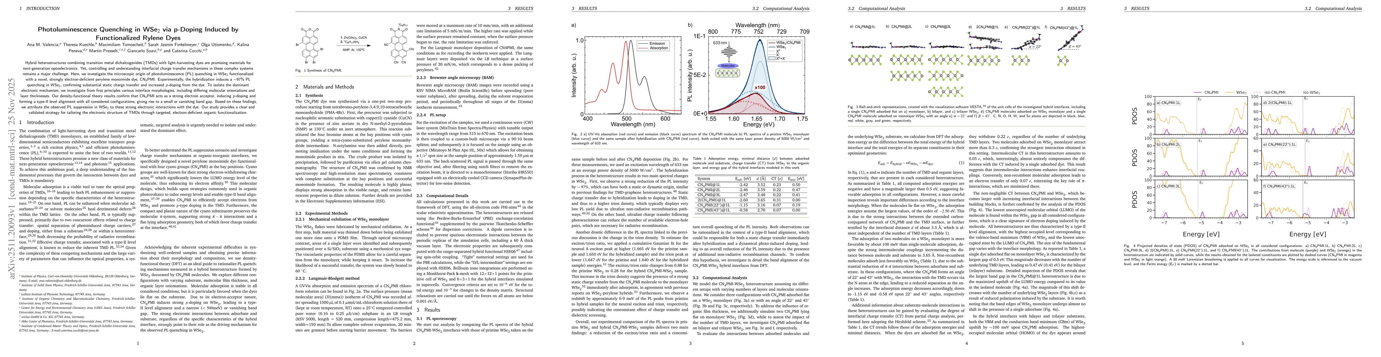 Thumbnail for Photoluminescence Quenching in WSe$_2$ via p-Doping Induced by Functionalized Rylene Dyes