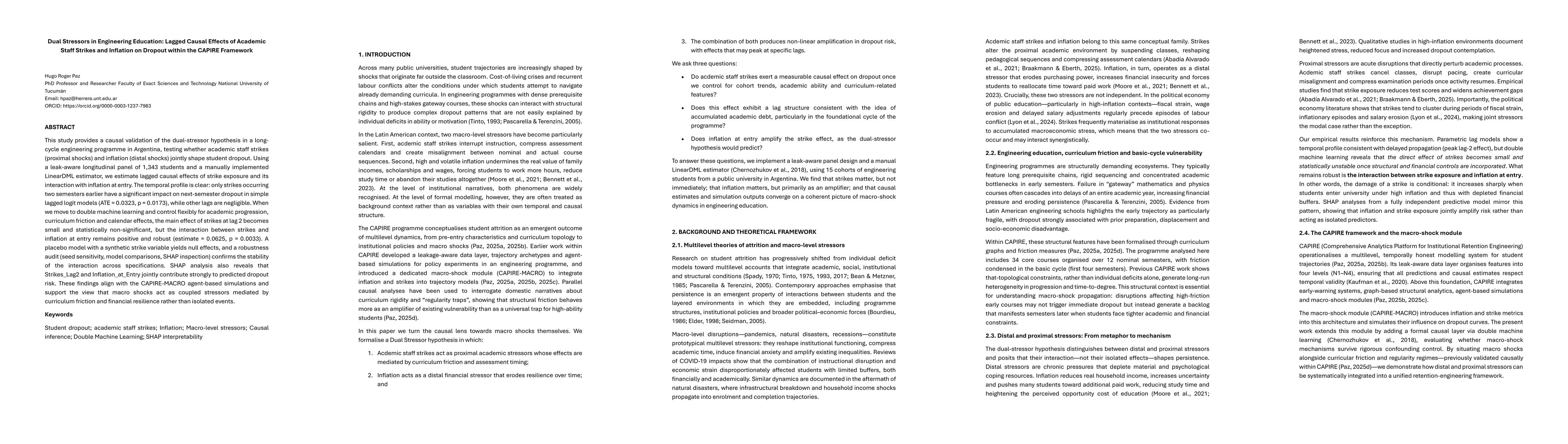 Thumbnail for Dual Stressors in Engineering Education: Lagged Causal Effects of Academic Staff Strikes and Inflation on Dropout within the CAPIRE Framework