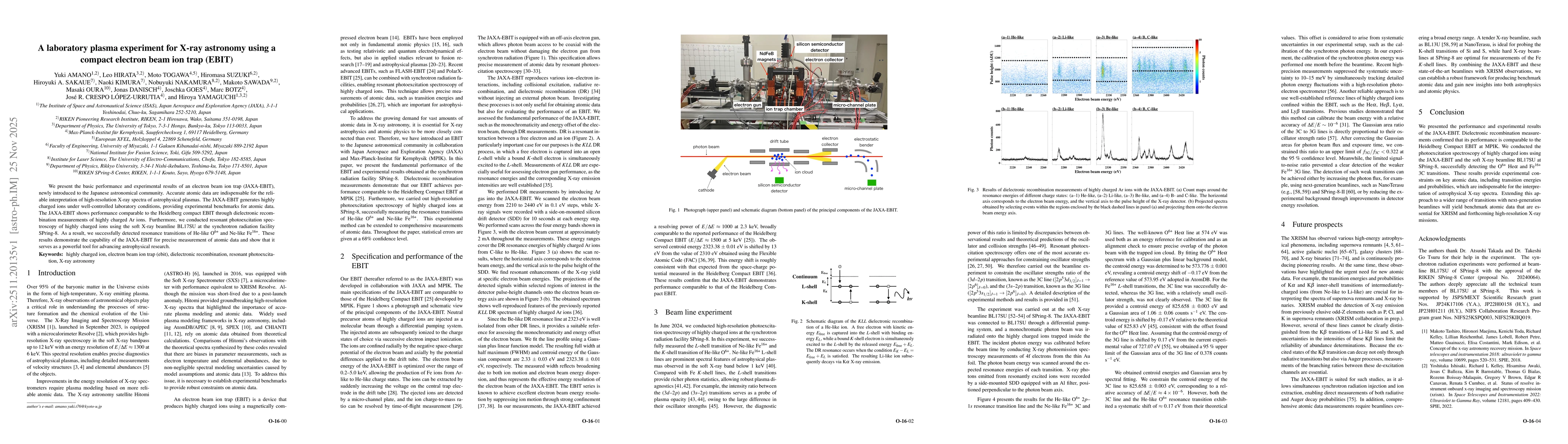 Thumbnail for A laboratory plasma experiment for X-ray astronomy using a compact electron beam ion trap (EBIT)