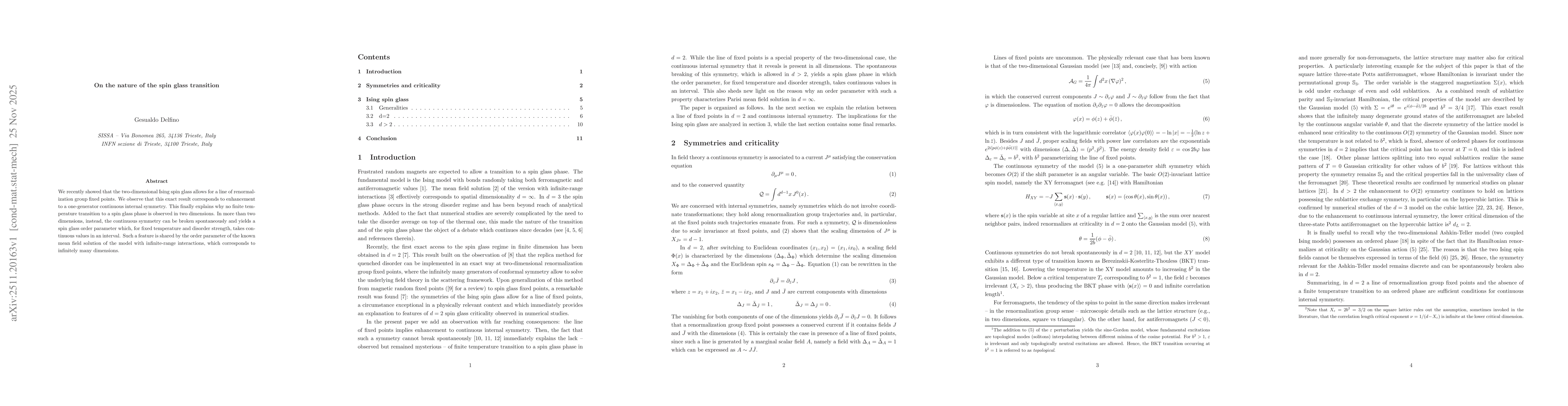 Thumbnail for On the nature of the spin glass transition