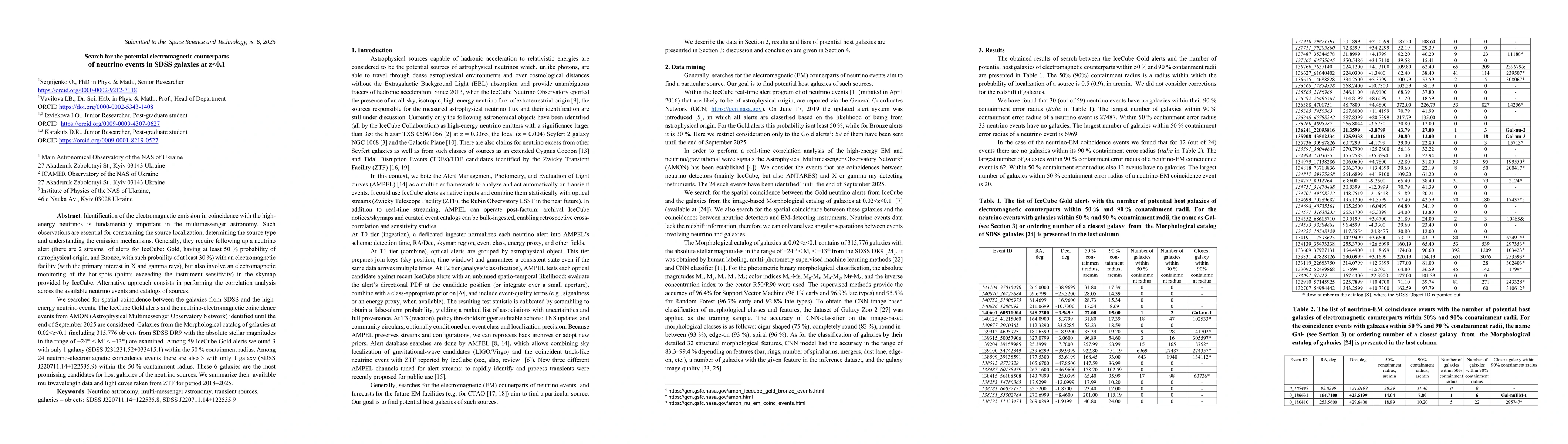 Thumbnail for Search for the potential electromagnetic counterparts of neutrino events in SDSS galaxies at z<0.1