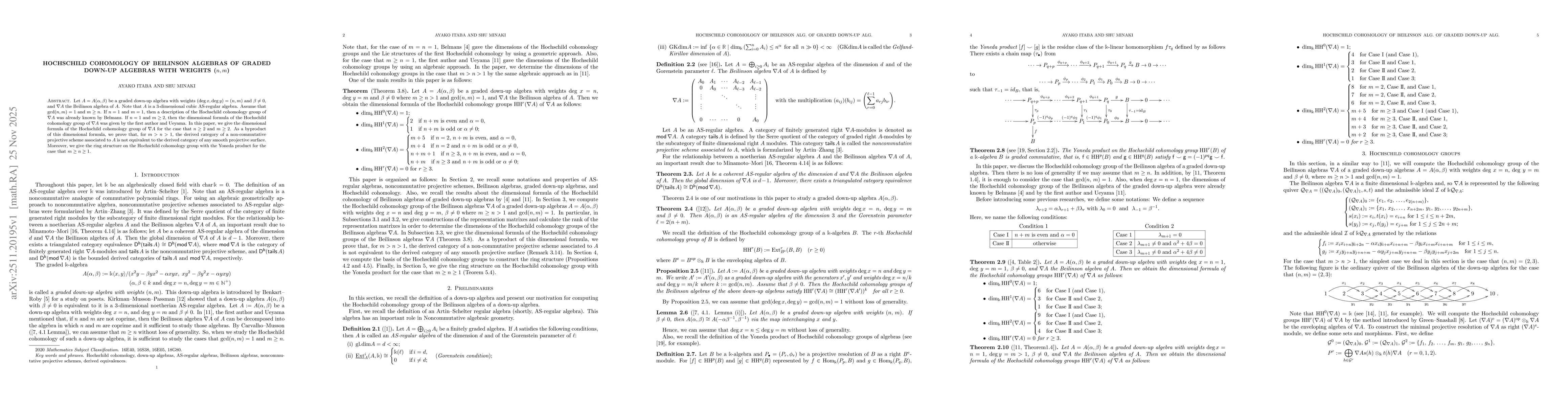 Thumbnail for Hochschild cohomology of Beilinson algebras of graded down-up algebras with weights ($n,m$)