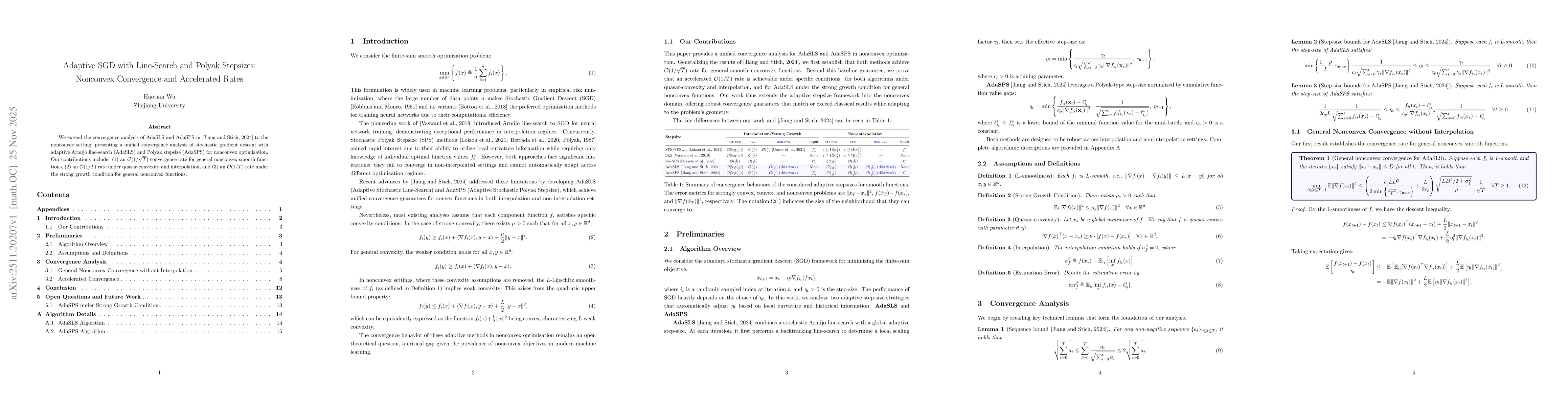 Thumbnail for Adaptive SGD with Line-Search and Polyak Stepsizes: Nonconvex Convergence and Accelerated Rates