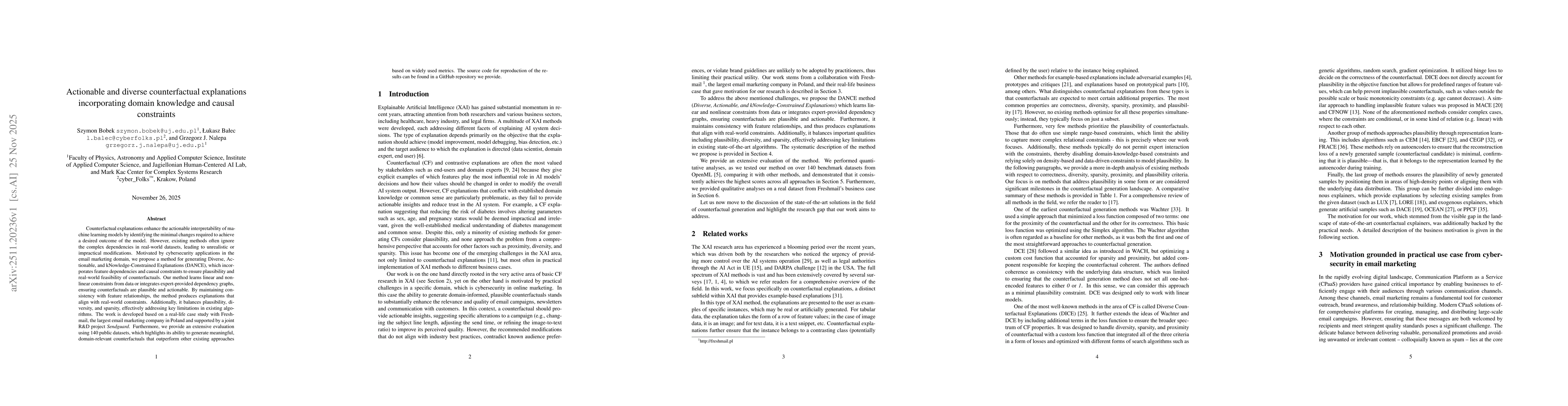 Thumbnail for Actionable and diverse counterfactual explanations incorporating domain knowledge and causal constraints