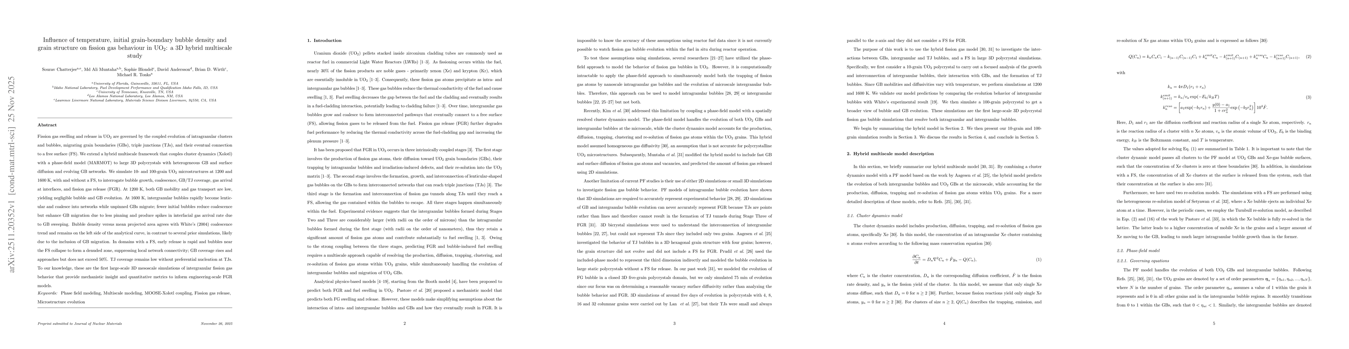Thumbnail for Influence of temperature, initial grain-boundary bubble density and grain structure on fission gas behaviour in UO$_2$: a 3D hybrid multiscale study