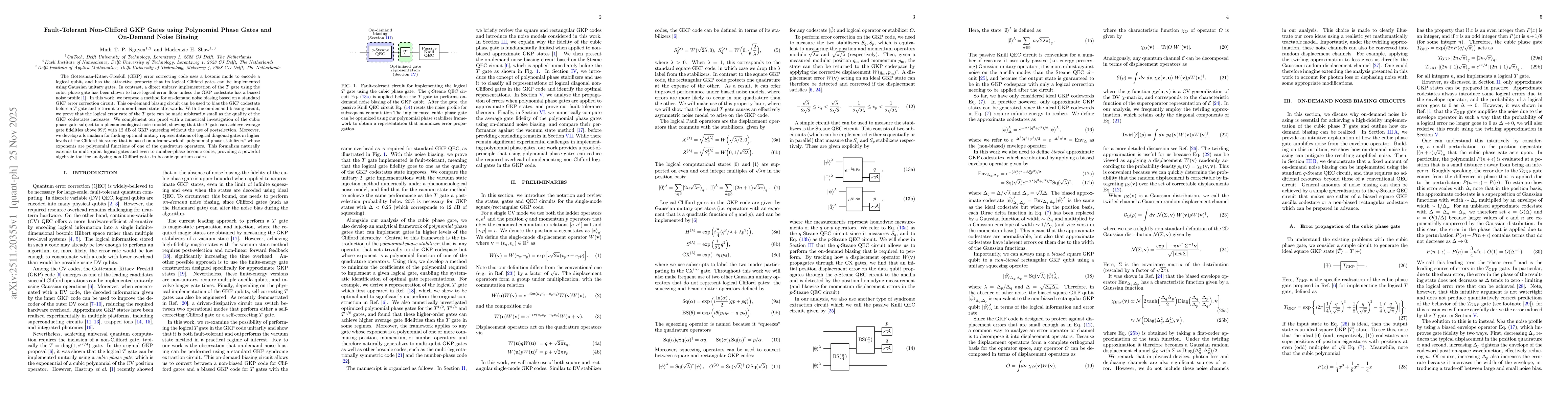 Thumbnail for Fault-Tolerant Non-Clifford GKP Gates using Polynomial Phase Gates and On-Demand Noise Biasing