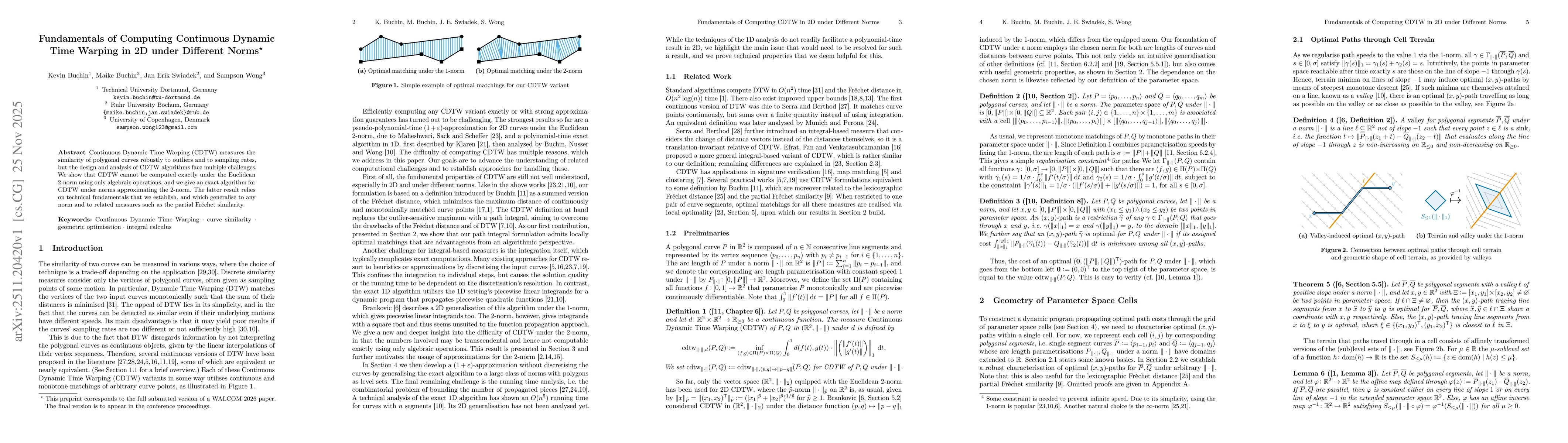 Thumbnail for Fundamentals of Computing Continuous Dynamic Time Warping in 2D under Different Norms