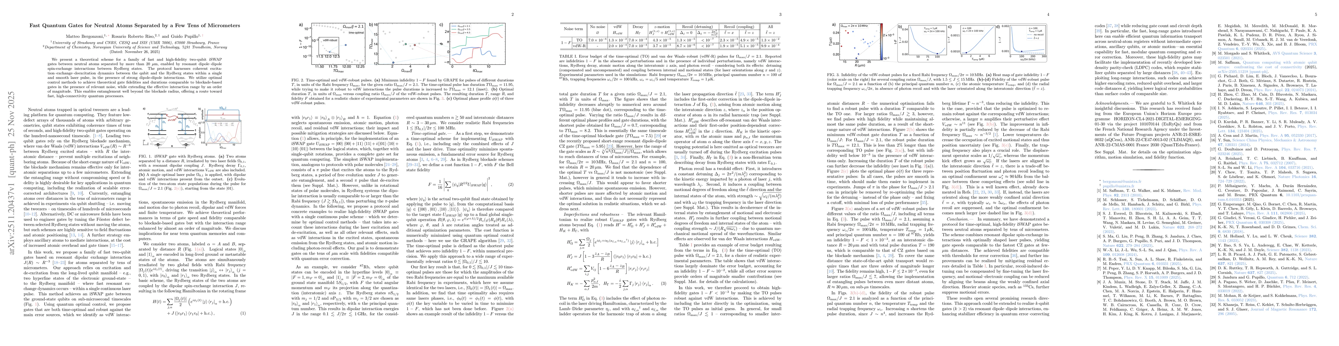 Thumbnail for Fast Quantum Gates for Neutral Atoms Separated by a Few Tens of Micrometers
