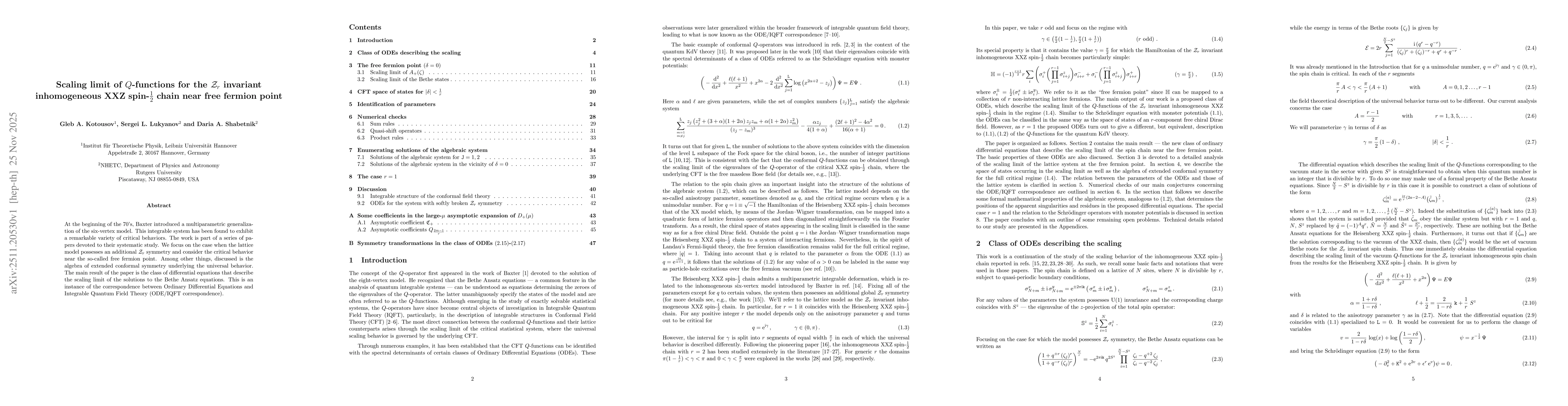 Thumbnail for Scaling limit of $Q$-functions for the ${\cal Z}_r$ invariant inhomogeneous XXZ spin-$\frac{1}{2}$ chain near free fermion point