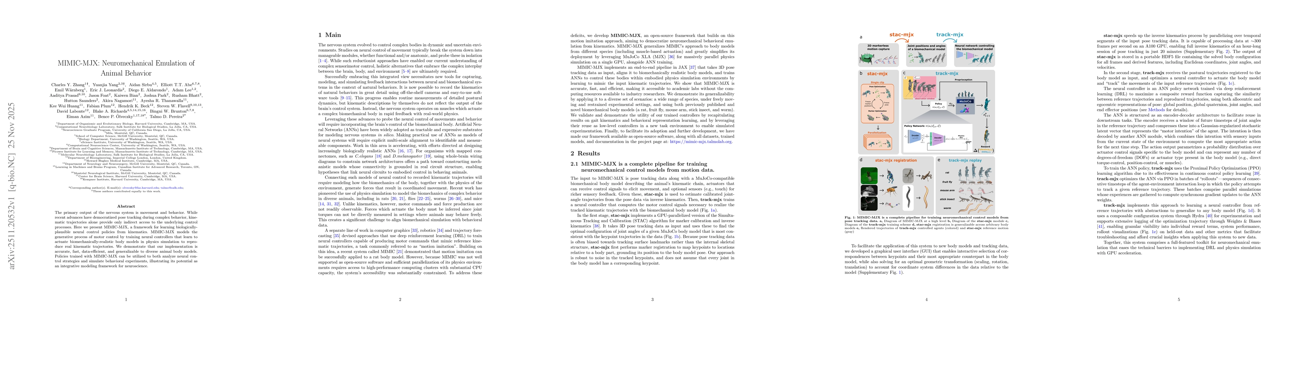 Thumbnail for MIMIC-MJX: Neuromechanical Emulation of Animal Behavior