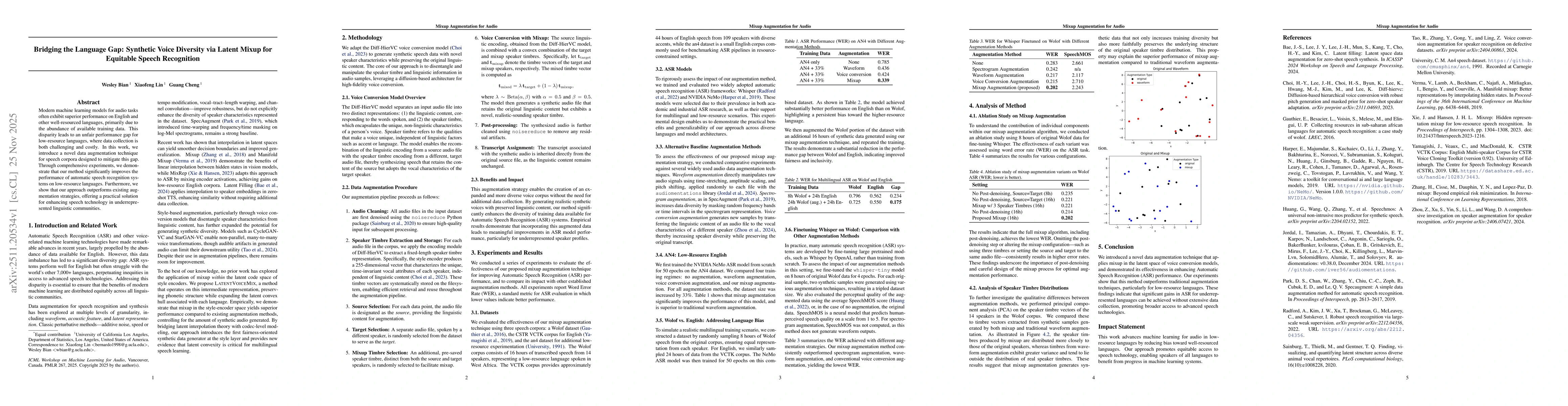 Thumbnail for Bridging the Language Gap: Synthetic Voice Diversity via Latent Mixup for Equitable Speech Recognition