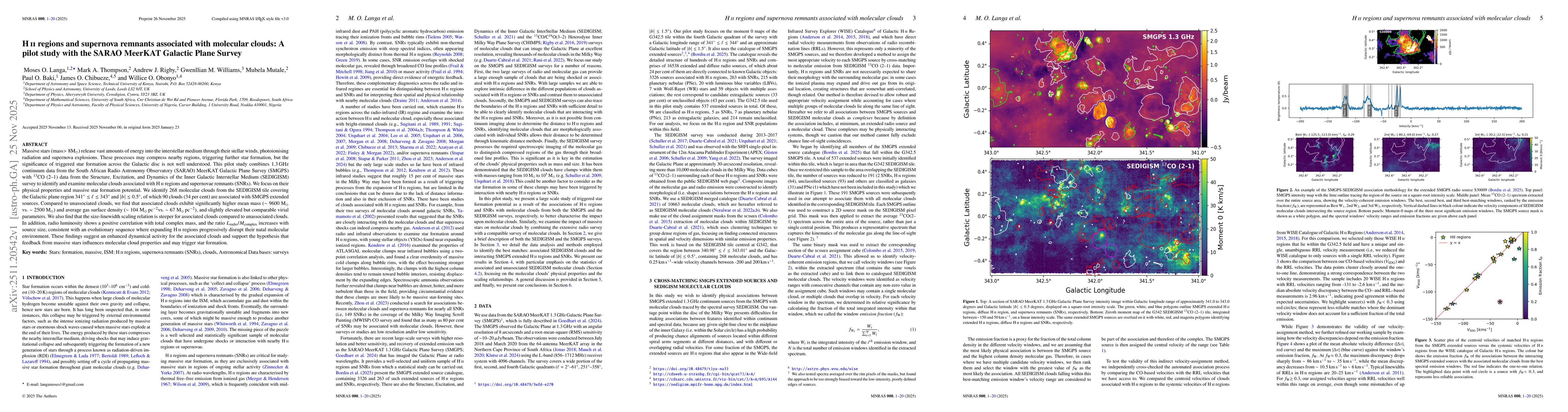 Thumbnail for H II regions and supernova remnants associated with molecular clouds: A pilot study with the SARAO MeerKAT Galactic Plane Survey