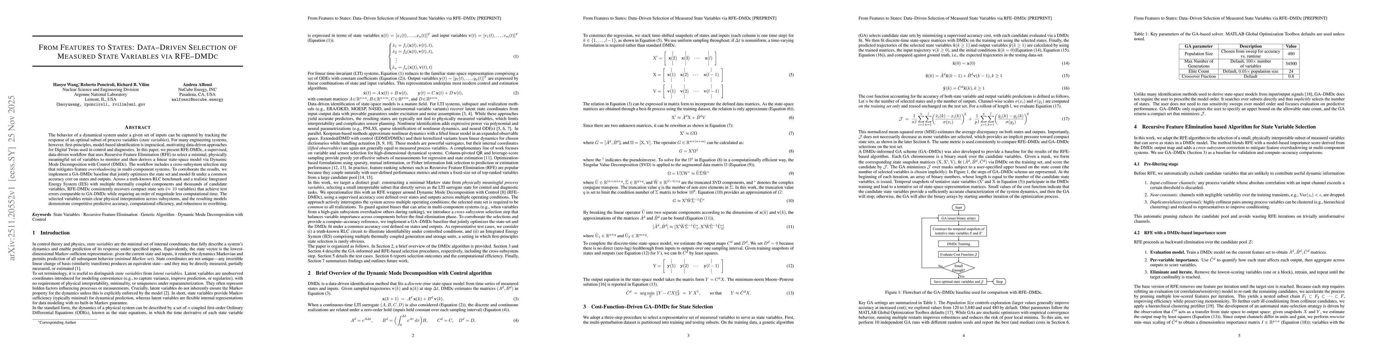 Thumbnail for From Features to States: Data-Driven Selection of Measured State Variables via RFE-DMDc
