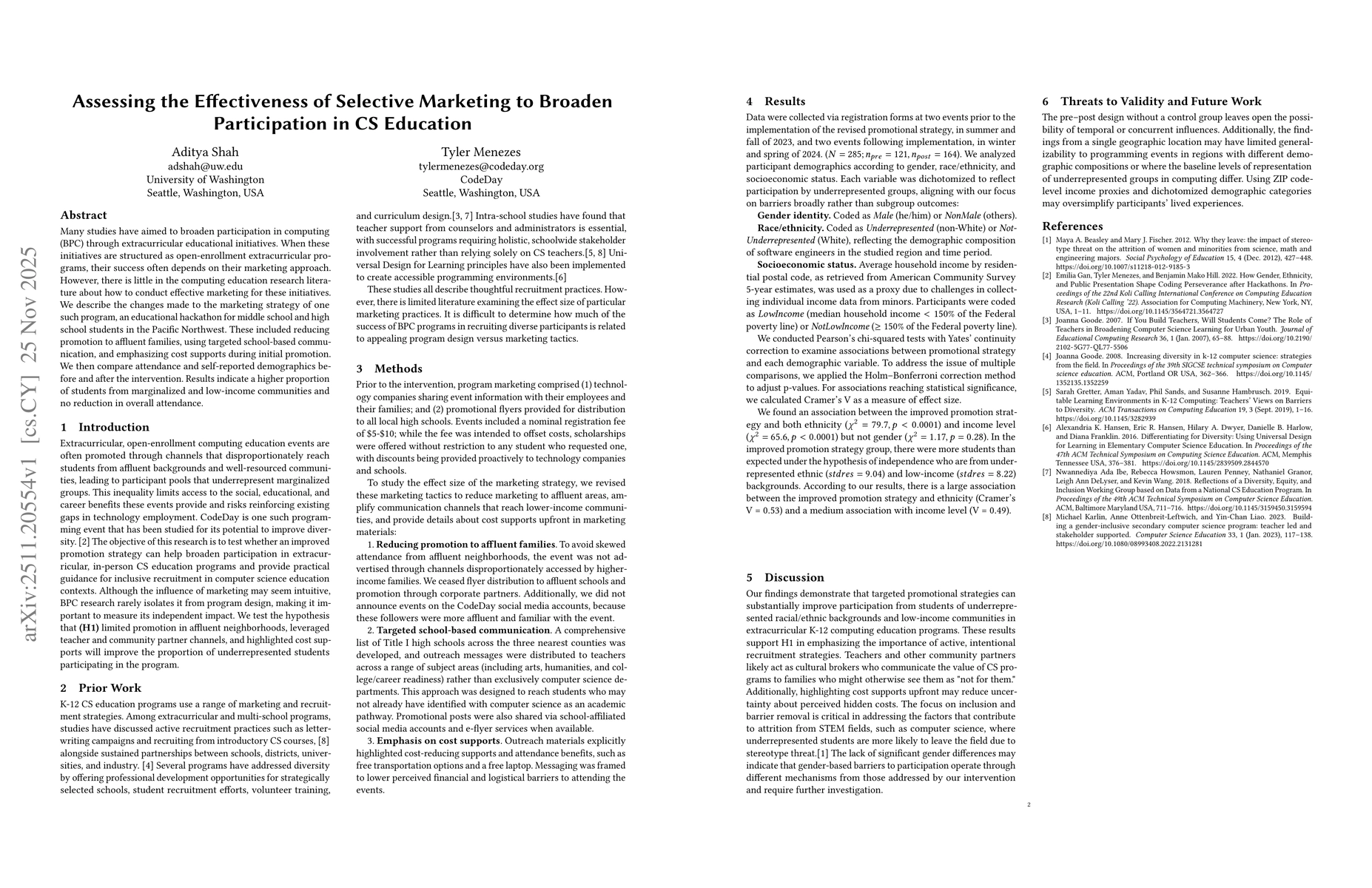 Thumbnail for Assessing the Effectiveness of Selective Marketing to Broaden Participation in CS Education