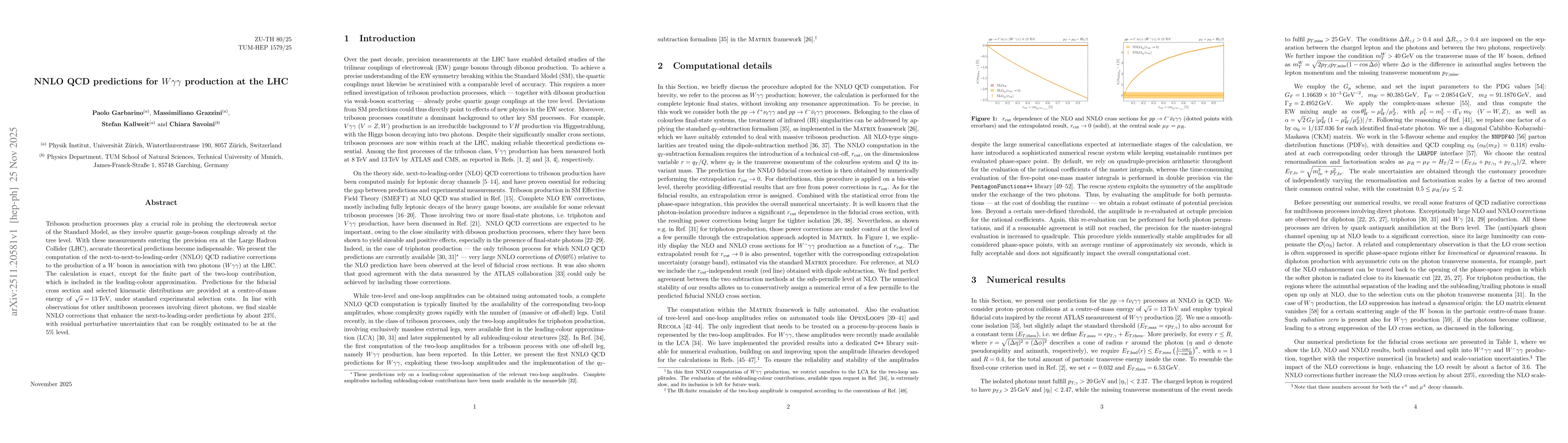 Thumbnail for NNLO QCD predictions for $Wγγ$ production at the LHC