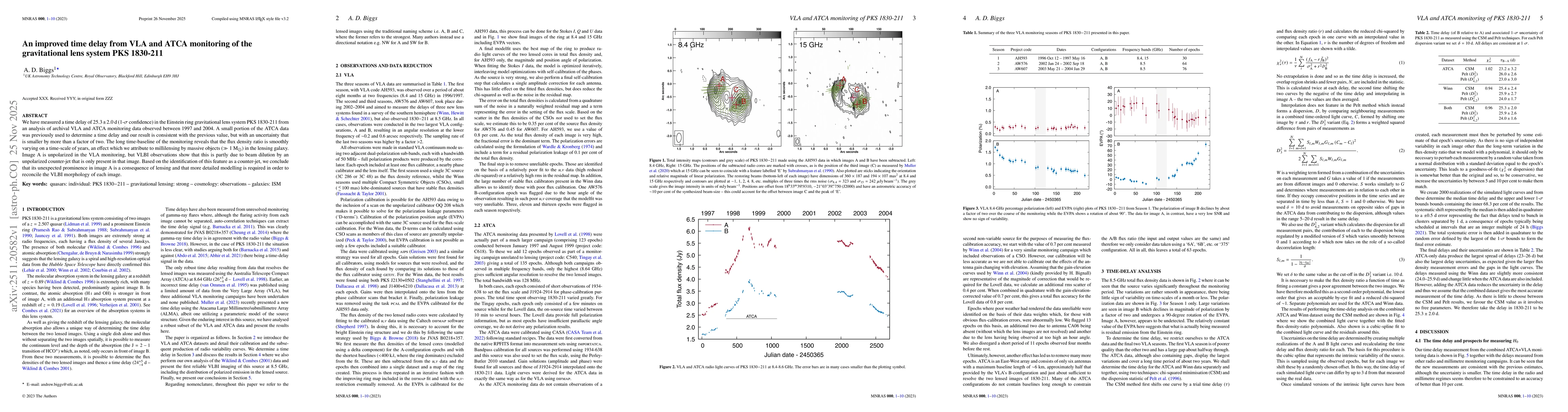 Thumbnail for An improved time delay from VLA and ATCA monitoring of the gravitational lens system PKS 1830-211