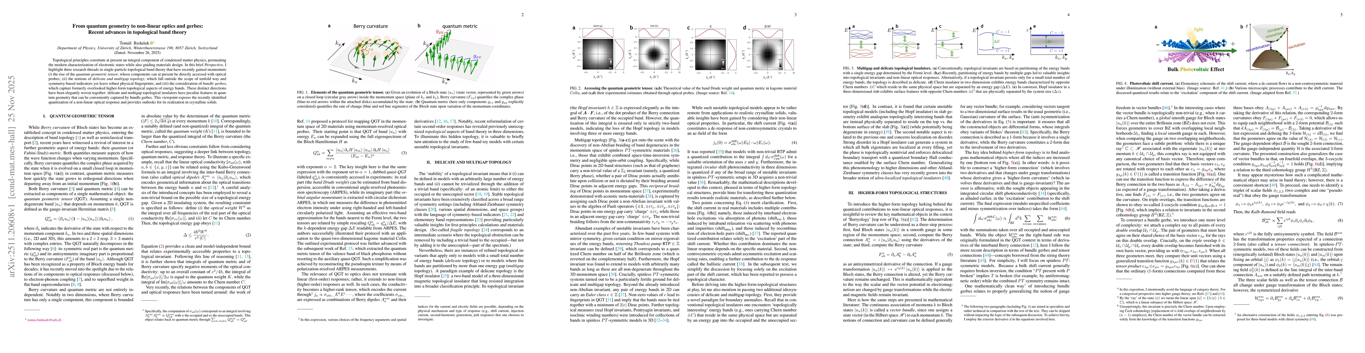 Thumbnail for From quantum geometry to non-linear optics and gerbes: Recent advances in topological band theory