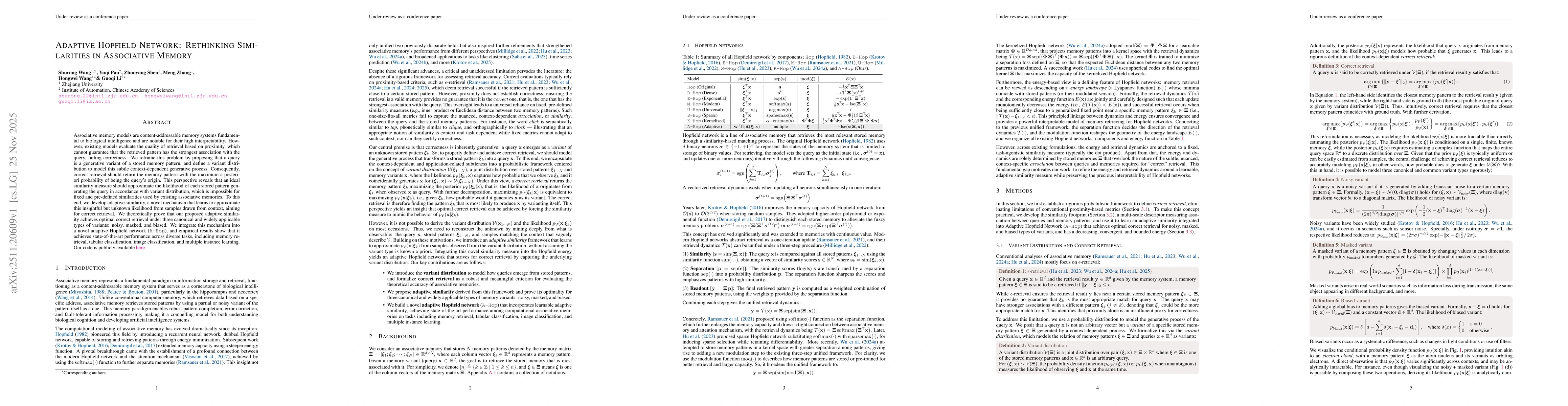 Thumbnail for Adaptive Hopfield Network: Rethinking Similarities in Associative Memory
