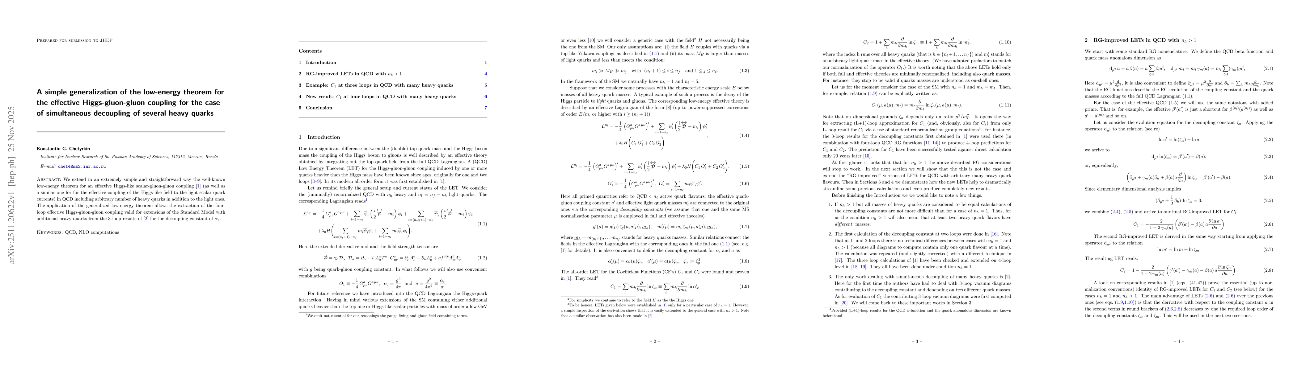 Thumbnail for A simple generalization of the low-energy theorem for the effective Higgs-gluon-gluon coupling for the case of simultaneous decoupling of several heavy quarks