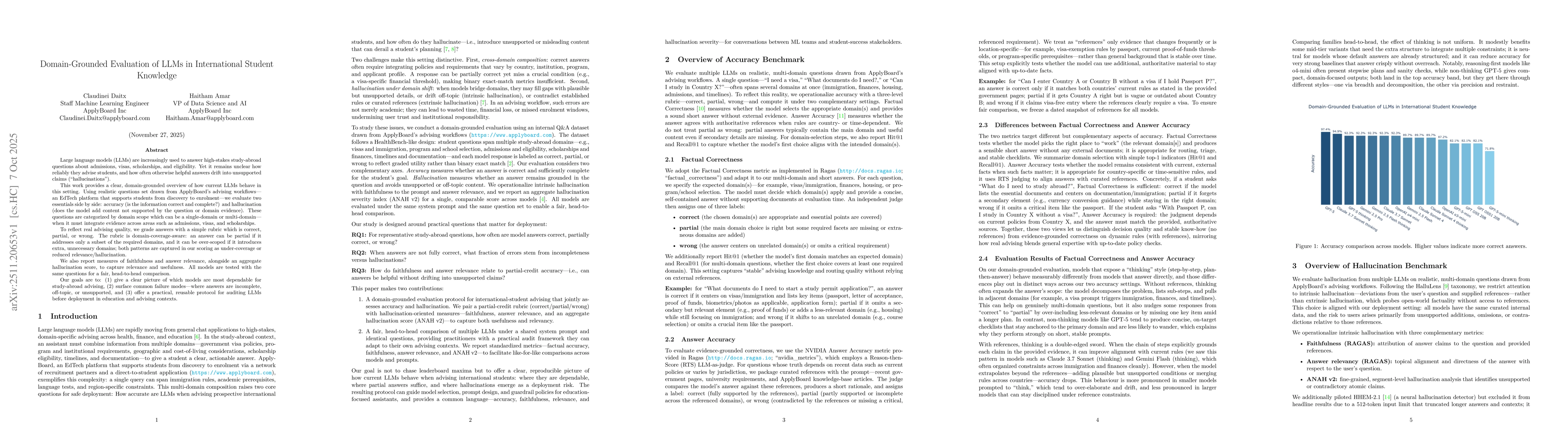 Thumbnail for Domain-Grounded Evaluation of LLMs in International Student Knowledge