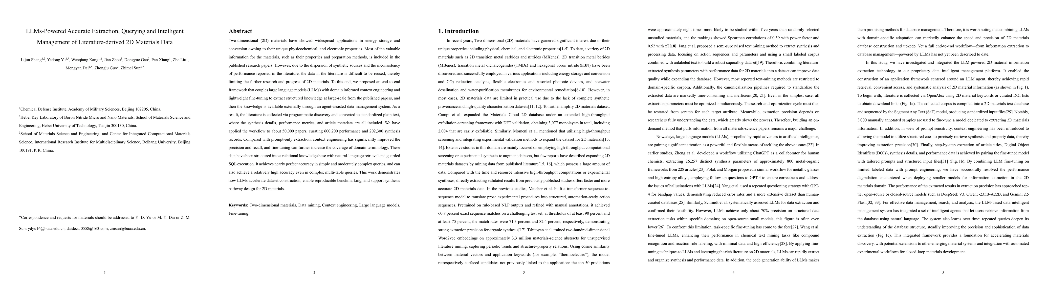 Thumbnail for LLMs-Powered Accurate Extraction, Querying and Intelligent Management of Literature derived 2D Materials Data