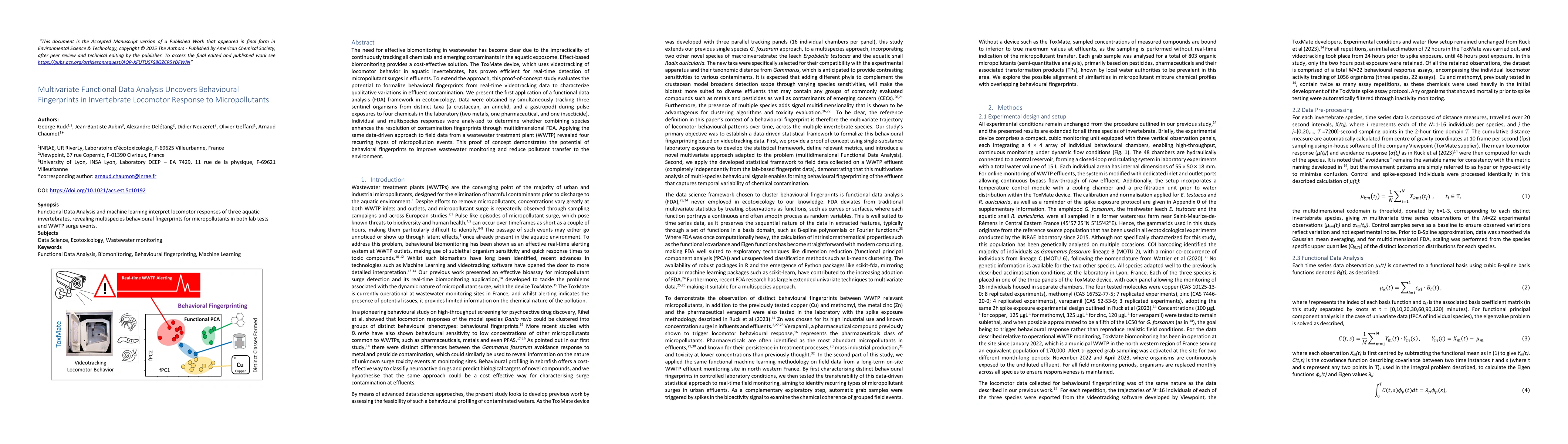 Thumbnail for Multivariate Functional Data Analysis Uncovers Behavioral Fingerprints in Invertebrate Locomotor Response to Micropollutants