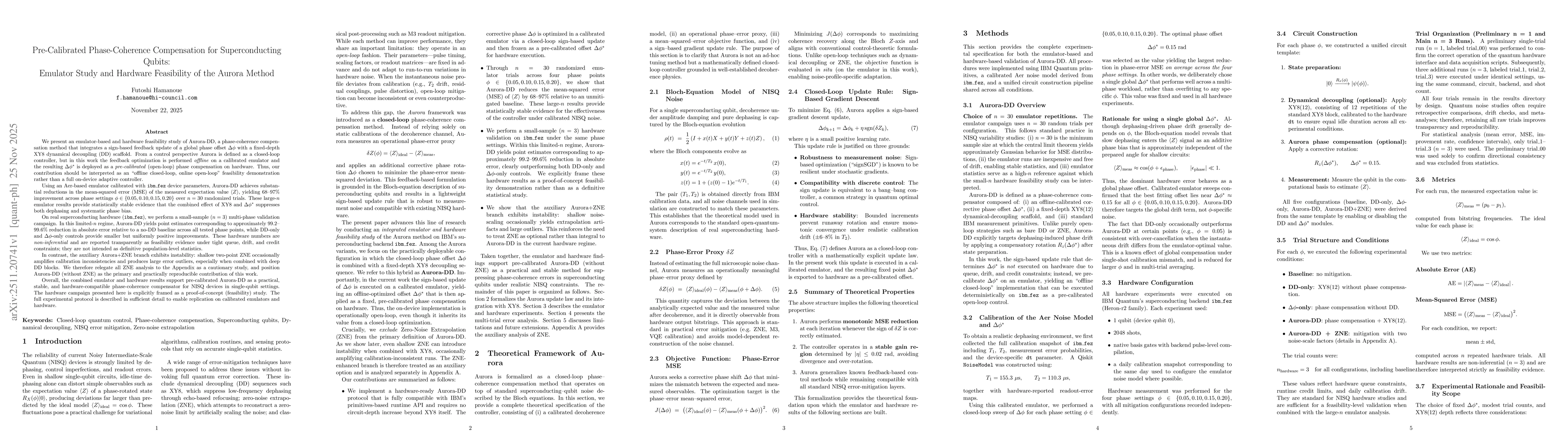 Thumbnail for Closed-Loop Phase-Coherence Compensation for Superconducting Qubits Integrated Computational and Hardware Validation of the Aurora Method