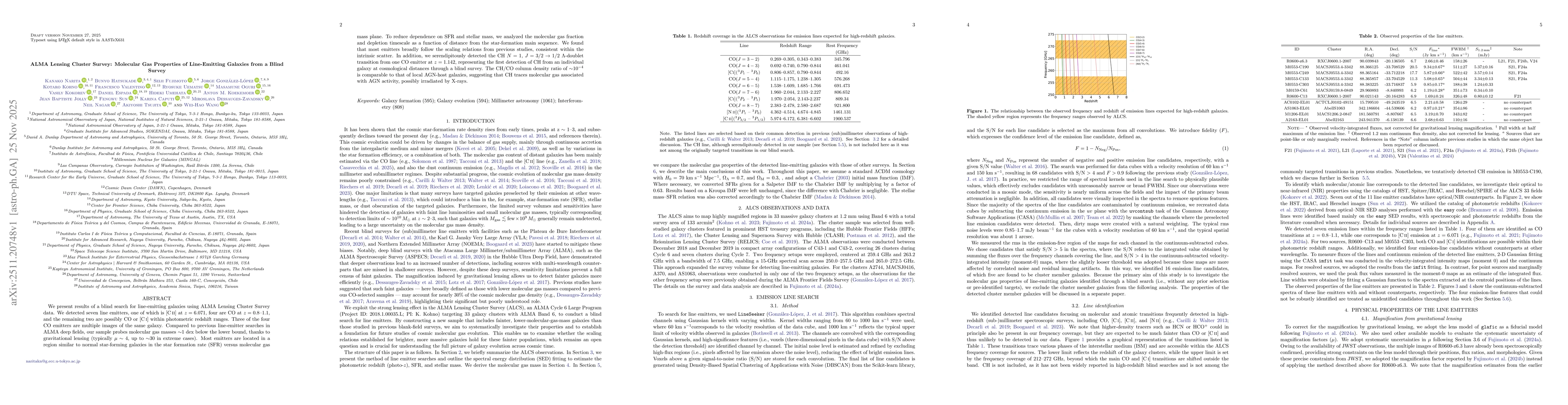 Thumbnail for ALMA Lensing Cluster Survey: Molecular Gas Properties of Line-Emitting Galaxies from a Blind Survey