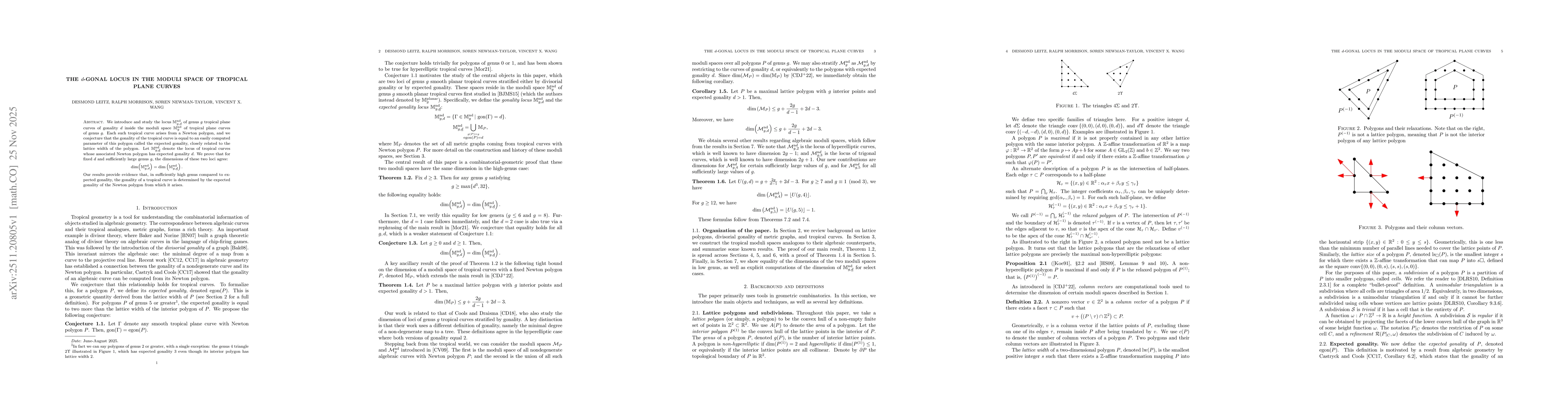 Thumbnail for The $d$-gonal locus in the moduli space of tropical plane curves