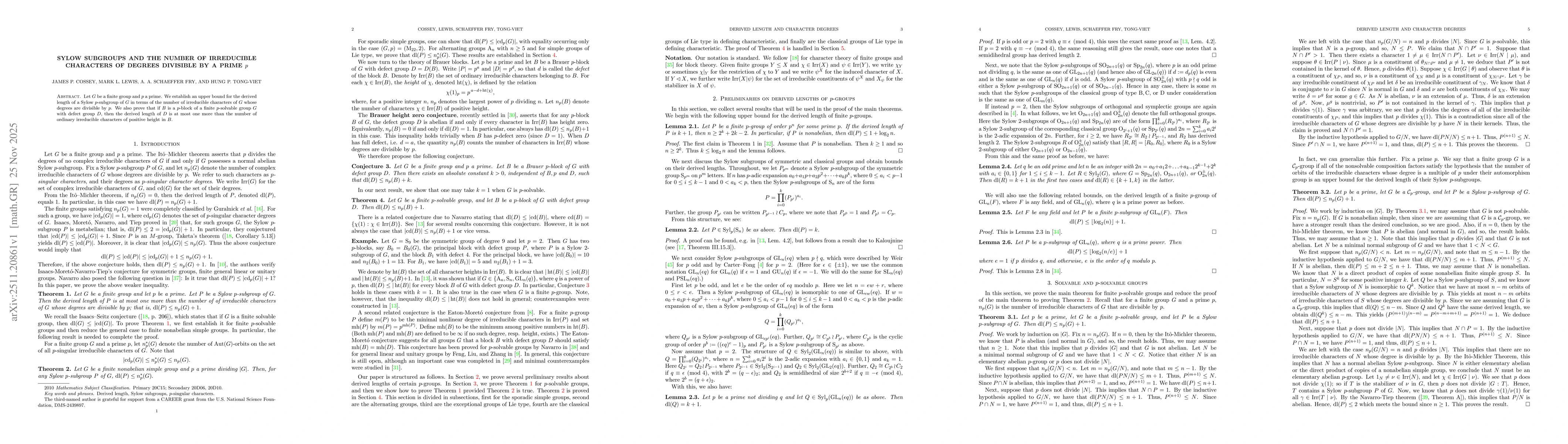 Thumbnail for Sylow subgroups and the number of irreducible characters of degrees divisible by a prime $p$
