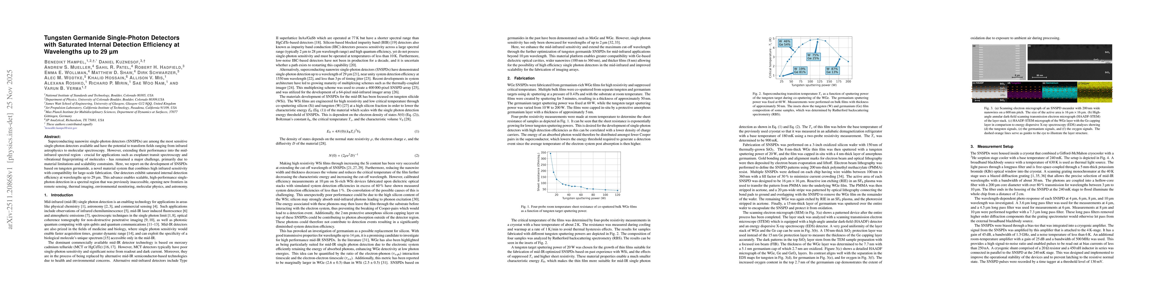 Thumbnail for Tungsten Germanide Single-Photon Detectors with Saturated Internal Detection Efficiency at Wavelengths up to 29 μm