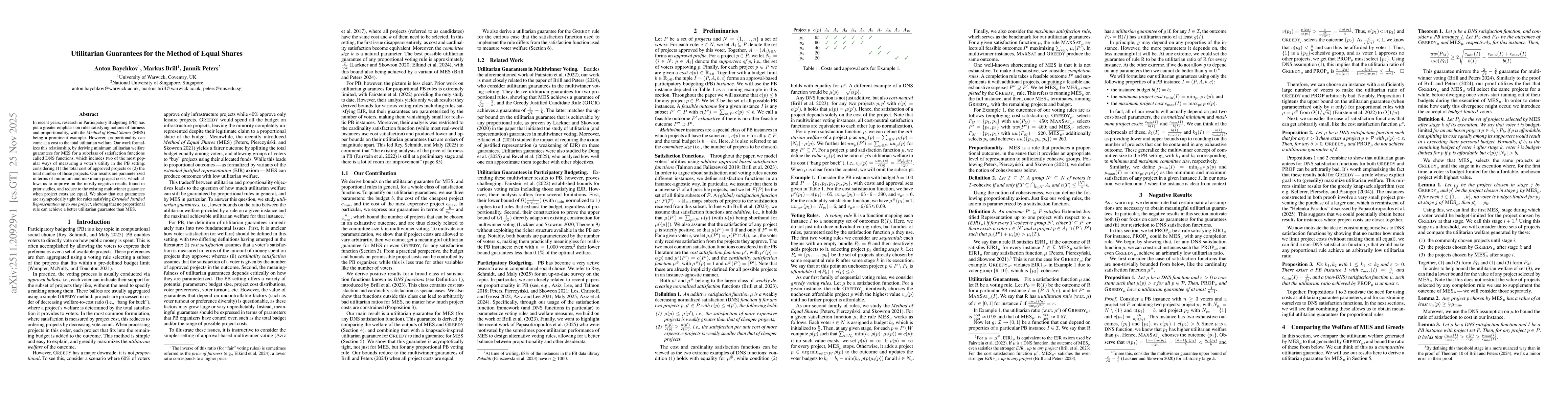 Thumbnail for Utilitarian Guarantees for the Method of Equal Shares