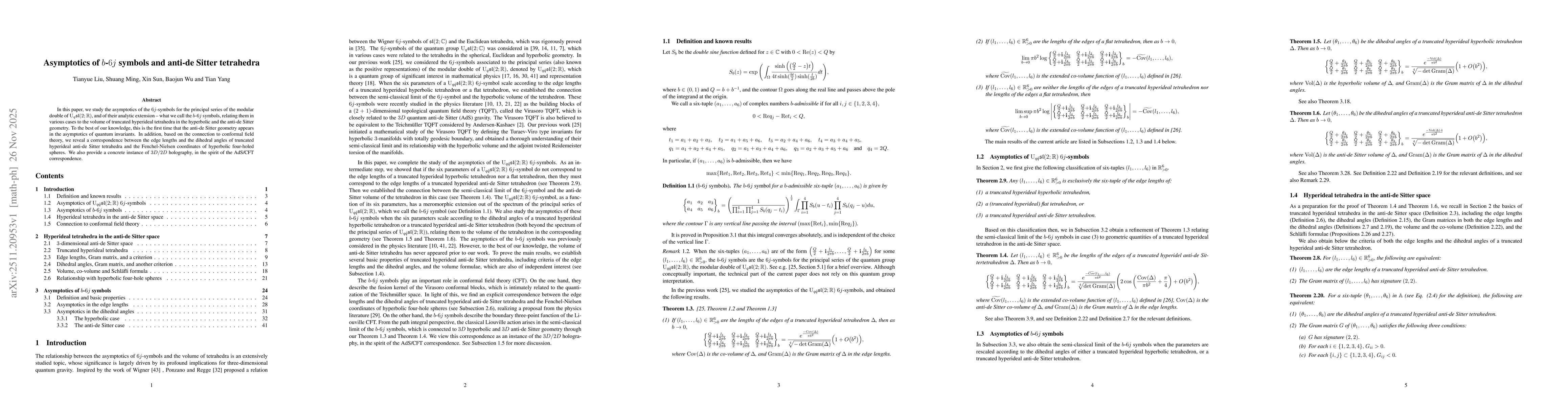 Thumbnail for Asymptotics of $b$-$6j$ symbols and anti-de Sitter tetrahedra