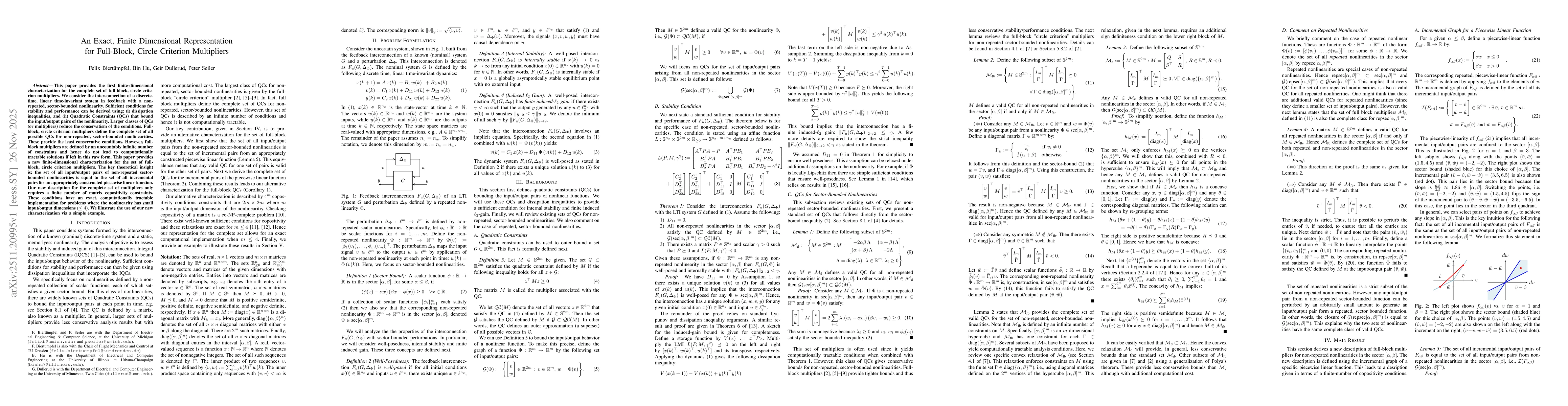 Thumbnail for An Exact, Finite Dimensional Representation for Full-Block, Circle Criterion Multipliers
