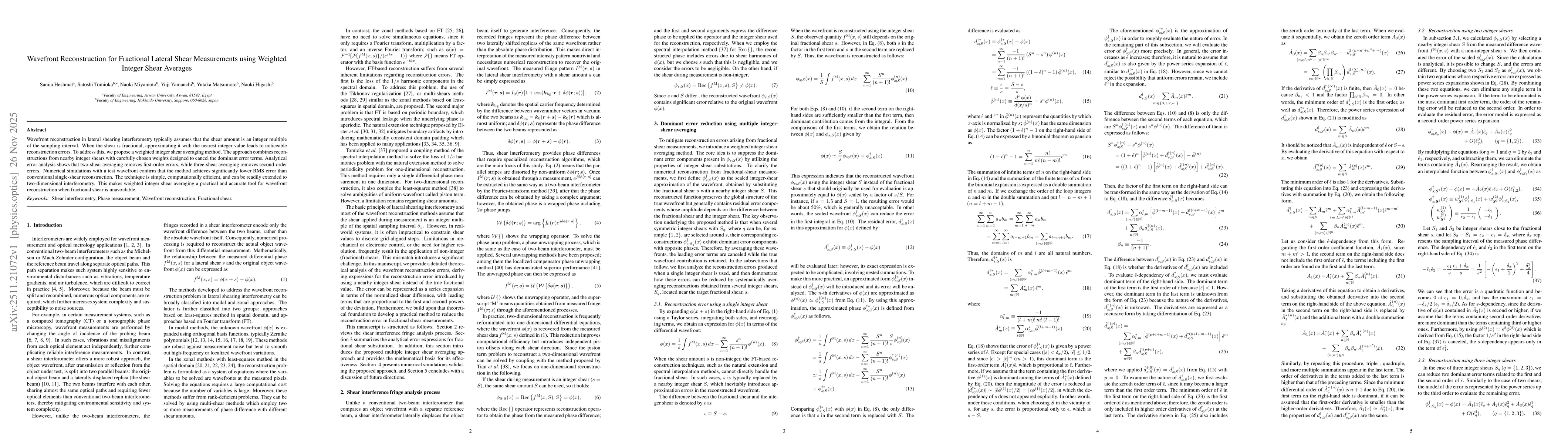 Thumbnail for Wavefront Reconstruction for Fractional Lateral Shear Measurements using Weighted Integer Shear Averages