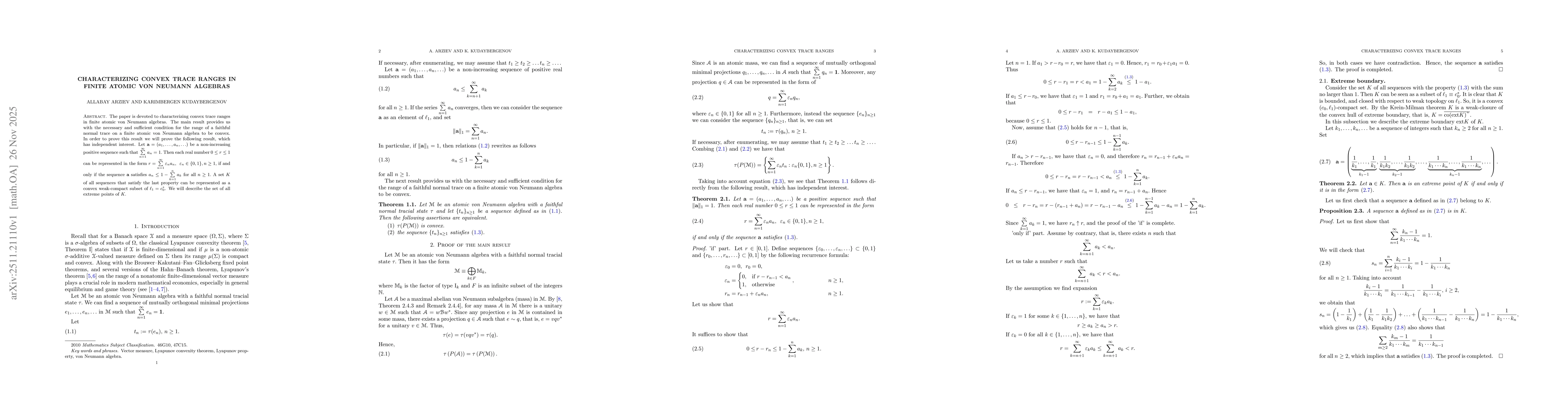 Thumbnail for Characterizing convex trace ranges in finite atomic von Neumann algebras