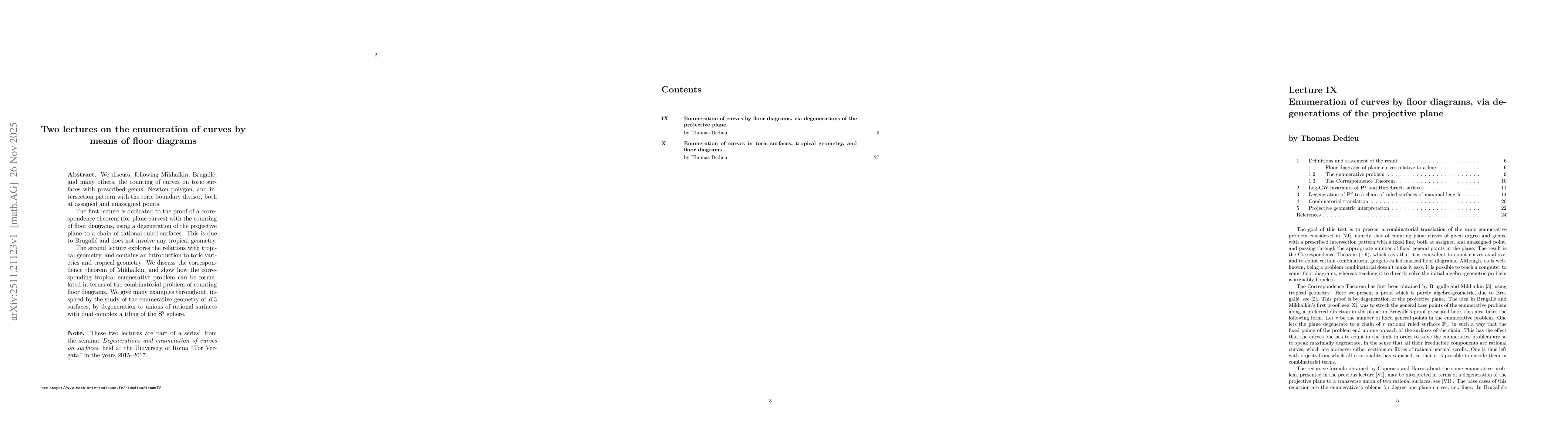 Thumbnail for Two lectures on the enumeration of curves by means of floor diagrams