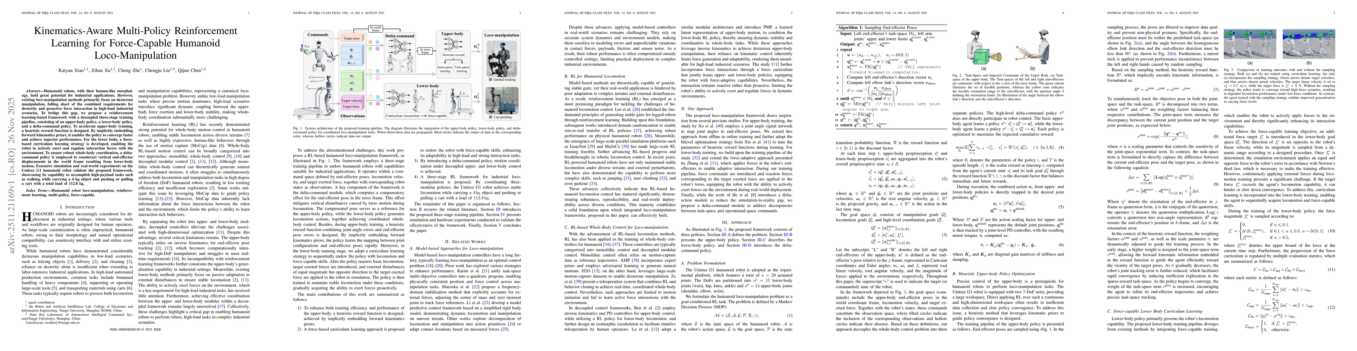 Thumbnail for Kinematics-Aware Multi-Policy Reinforcement Learning for Force-Capable Humanoid Loco-Manipulation