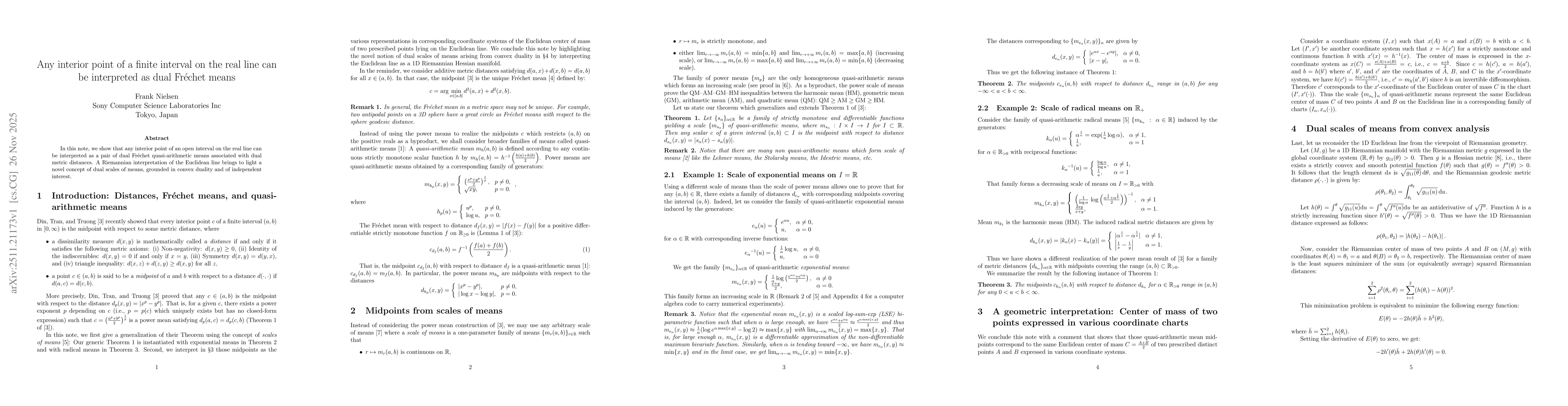 Thumbnail for Any interior point of a finite interval on the real line can be interpreted as dual Fréchet means