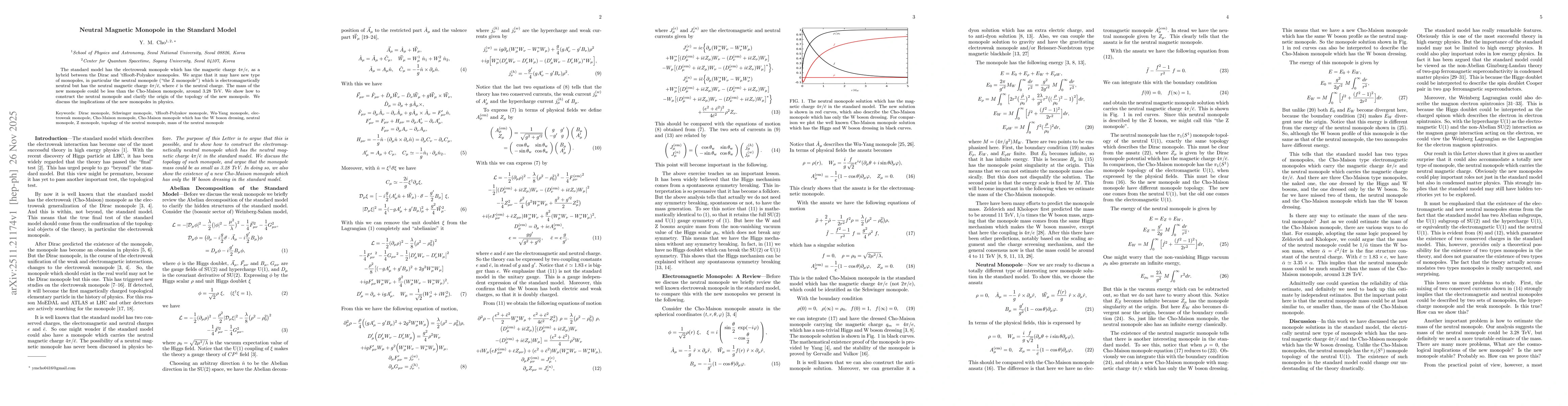 Thumbnail for Neutral Magnetic Monopole in the Standard Model