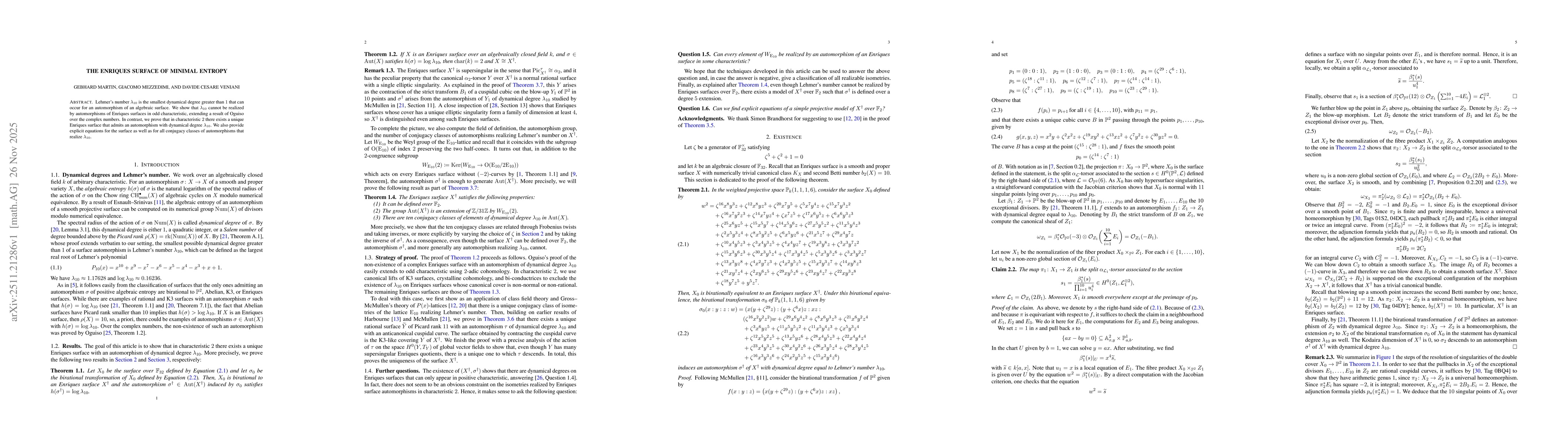 Thumbnail for The Enriques surface of minimal entropy