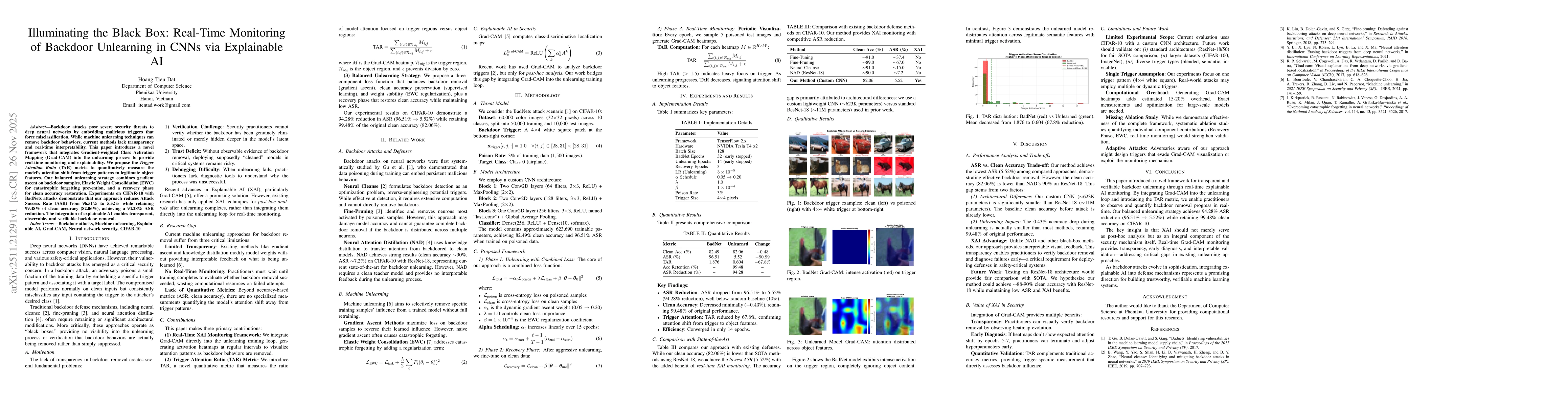 Thumbnail for Illuminating the Black Box: Real-Time Monitoring of Backdoor Unlearning in CNNs via Explainable AI