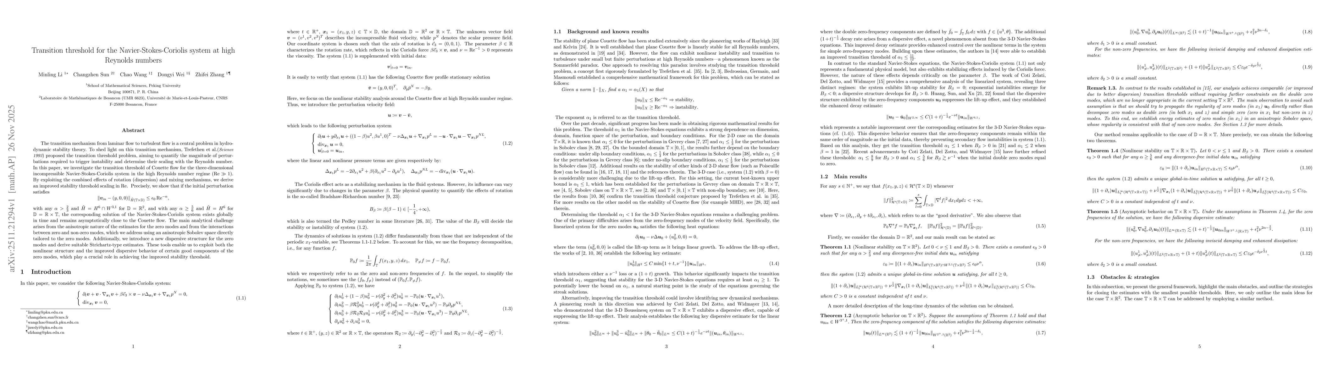 Thumbnail for Transition threshold for the Navier-Stokes-Coriolis system at high Reynolds numbers