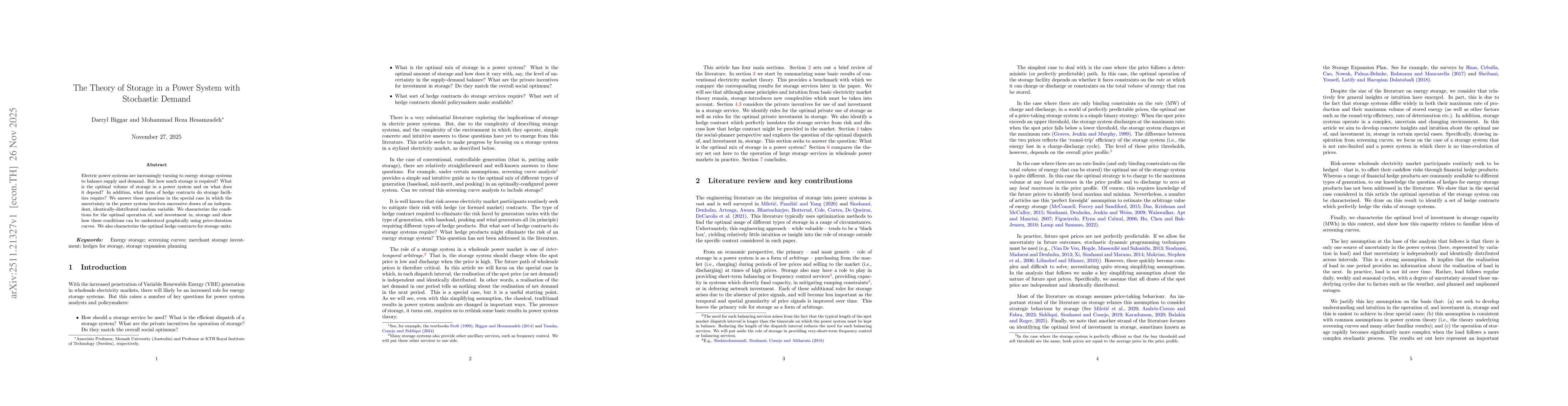 Thumbnail for The Theory of Storage in a Power System with Stochastic Demand
